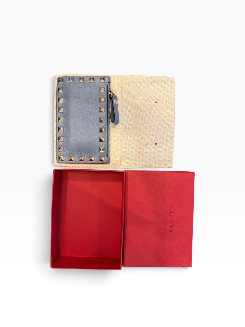 Valentino Garavani Light Blue Rockstud Zip Card Holder